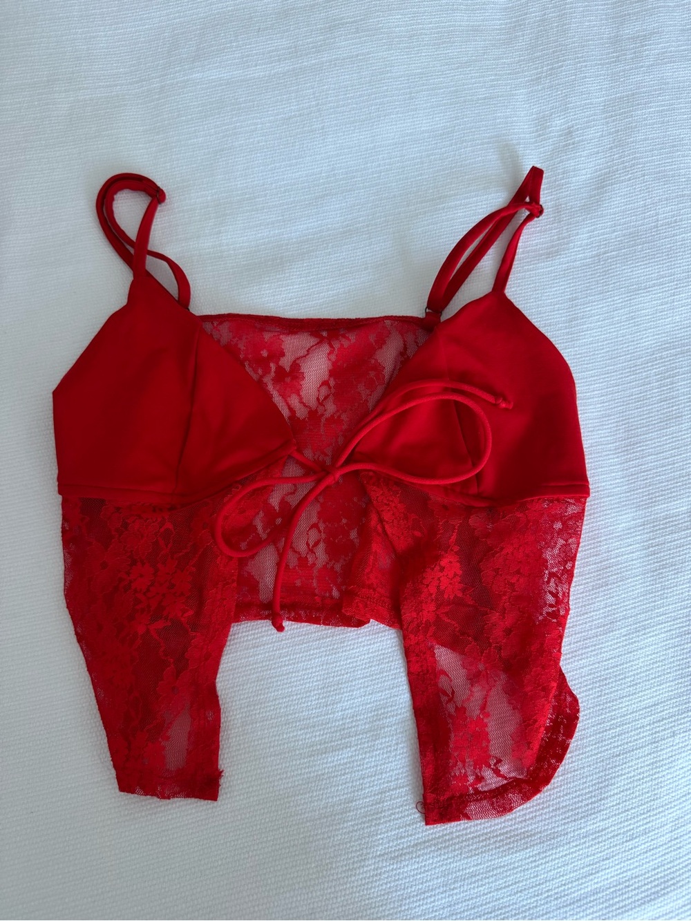 SHEIN Red Lace Tie-Front Bralette Tank Top